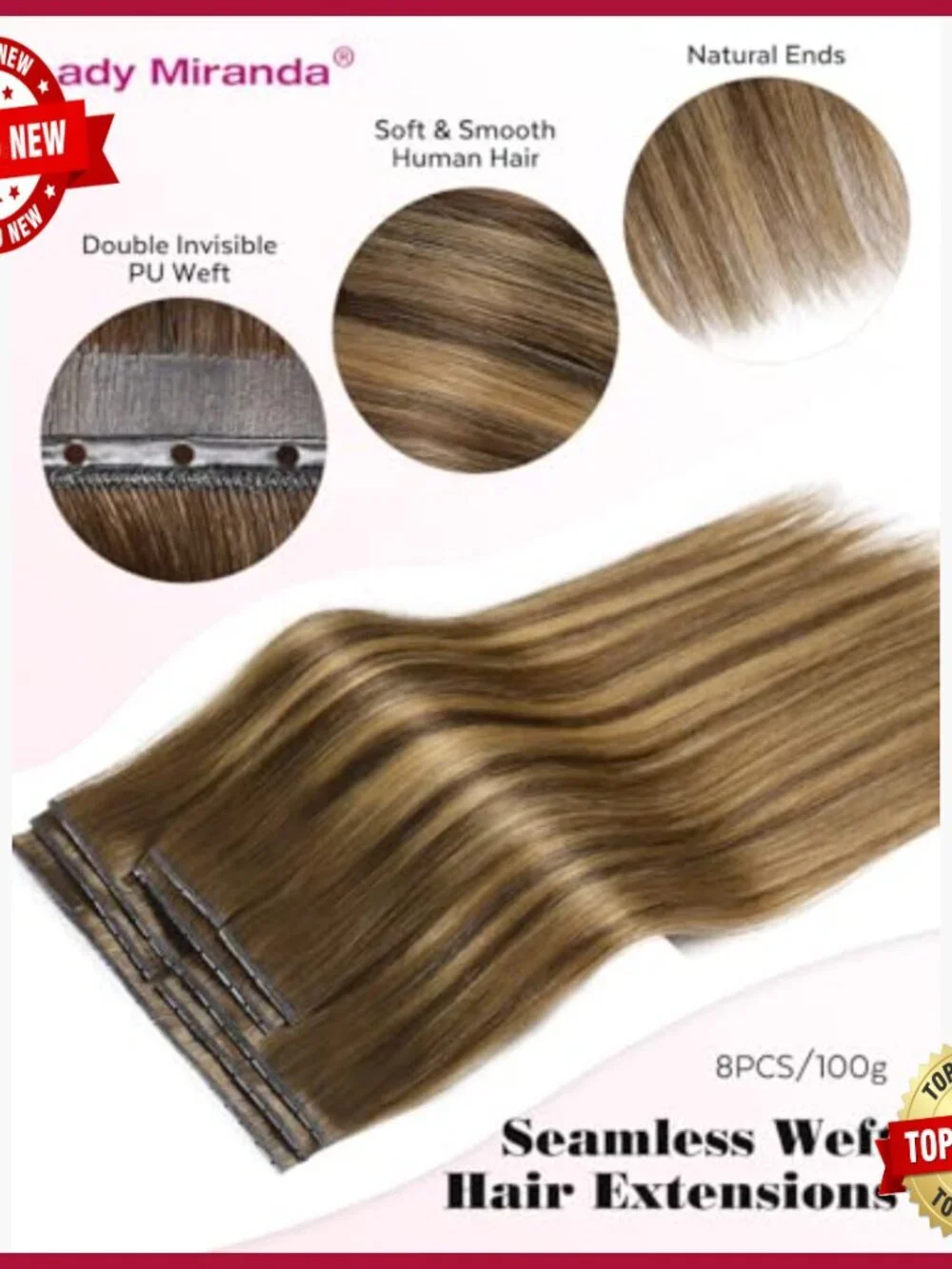 18 Inch Human Hair Extensions 8 Piece Set Seamless Reusable